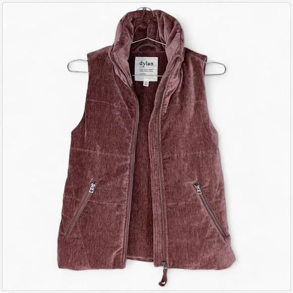 Dylan Velvet Puffer Vest Purple Mauve Zip Front Sleeveless Jacket NWT NEW XS
